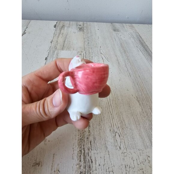 Shabby chic Easter Bunny coffee cup figurine statue decor spring village mini - Picture 3 of 7